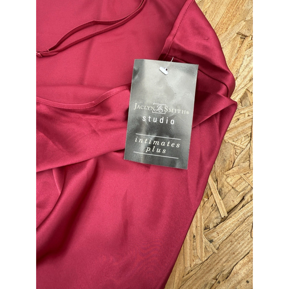 New VTG Jaclyn Smith Intimates Plus Satin Nightgown 3X Burgundy Lace Trim Slip - Picture 7 of 9